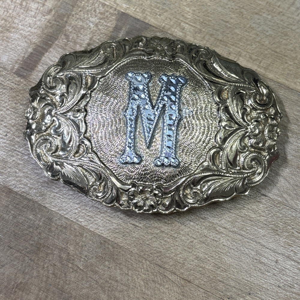 Vintage Arturo Bronze by Crumrine Western Belt Buckle Monogram M